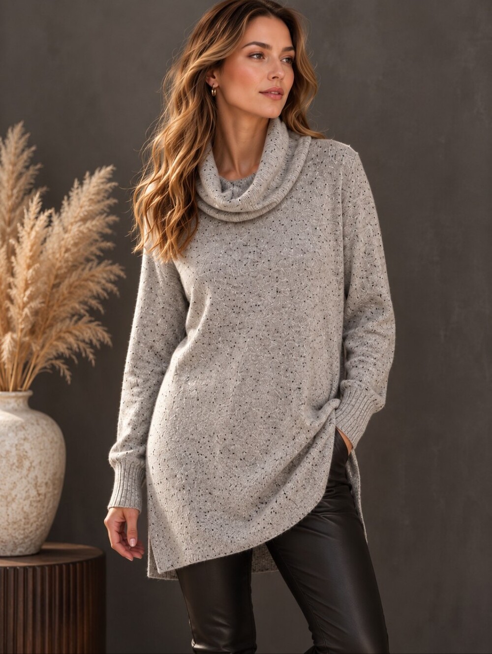 LOFT Gray Cowl Neck Knit Sweater Old Money Minimalist Cozy XL